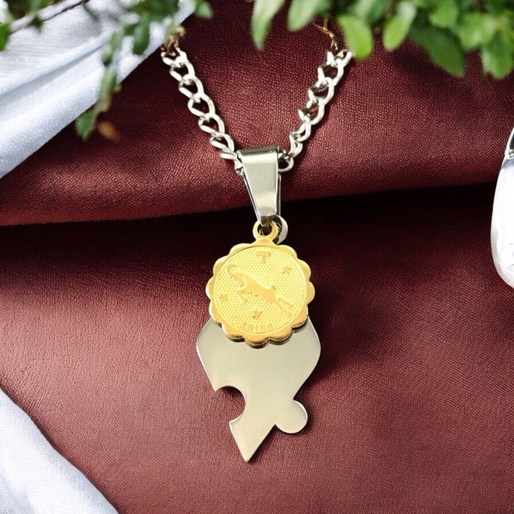 🆕 Aries Puzzle Piece Pendant Necklace Stainless Steel